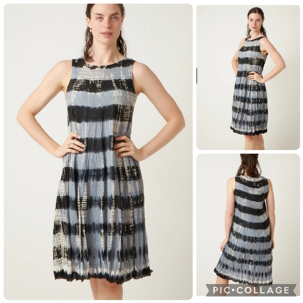 Viviana Uchitel Silk Dress Sleeveless Crinkle Midi Abstract Geometric Striped M